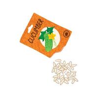 Colorful Illustration of Paper Bag with Cucumber Seeds Isolated on White Background vector