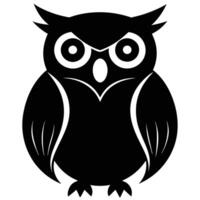 Adorable Owl Silhouette Icon, Cute Design, Black and White Graphic Art vector