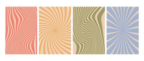 Retro wavy and spiral optical patterns - abstract backgrounds set. A collection of four vintage style abstract backgrounds featuring wavy and spiral optical patterns vector