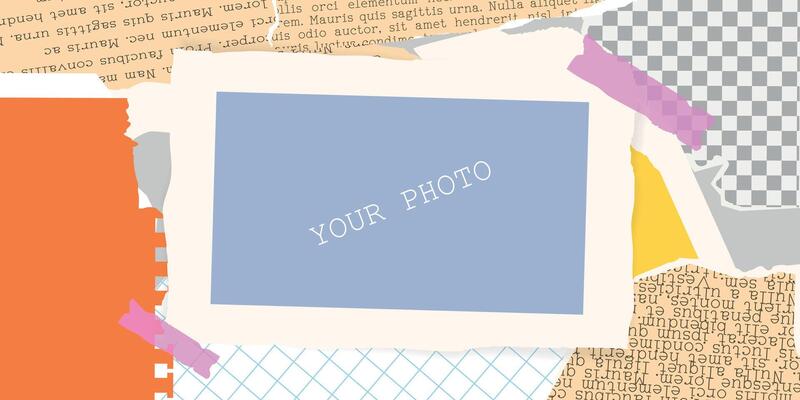 Collage Set elements. Trendy retro vintage paper, notebook sheet. Old rip torn paper collection for scrapbook. Craft retro gazettes, grunge papers collection. illustration