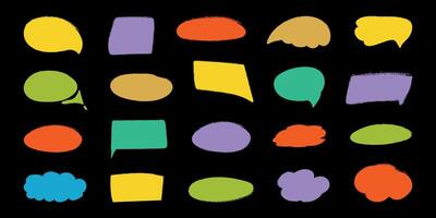 Crayon speech bubble set in trendy doodle style. Chalk shapes of balloons for text, chat, icon, title. Hand drawn child frames with grunge texture. Isolated illustration. vector