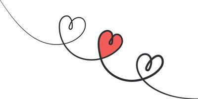 Hand drawn continuous of heart. Lineart romantic logo, icon. Outline coquette valentine element in trendy doodle style. love nubes art for wedding, birthday. illustration on white background. vector