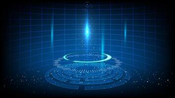 3D Futuristic Technology HUD Interface Elements with light effect. Big Data, Virtual Reality, Artificial Intelligence, Hologram Screen, Science Fiction, Security System. Illustration background vector