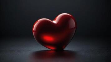 Minimalist Glossy Red Heart in Center of Deep Black Background with Soft Spotlight for a Timeless Valentines Day photo