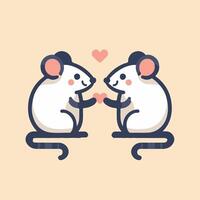Two mice holding hands with hearts in the middle vector