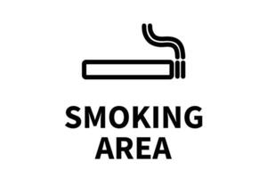 Black and white smoking area sign featuring a lit cigarette icon, indicating a designated space where smoking is allowed. vector