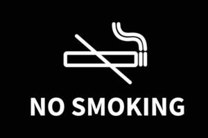 White no smoking sign featuring a crossed-out cigarette icon on a black background, indicating areas where smoking is prohibited. vector