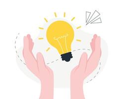 Two hands holds lightbulb, creative mind or brainstorm. creative idea concept. Business solutions. vector