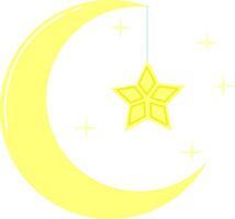 A yellow star and crescent with a star hanging from it vector