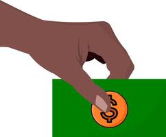 Hand holding a green card with a dollar sign on it vector