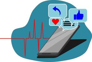 A smartphone with a heart rate monitor and a heart icon vector