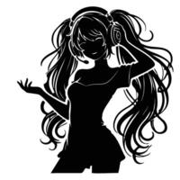 Silhouette of a gamer girl with pigtails vector