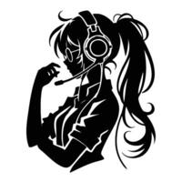 Silhouette of a gamer girl in glasses vector