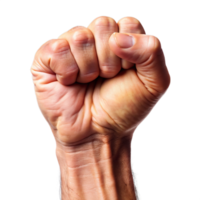 Close-up of a clenched fist, symbol of strength and protest. png