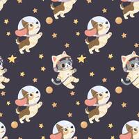 Seamless space pattern, cute space baby pattern. dog and cat vector