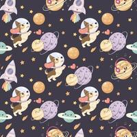 Seamless space pattern, cute space baby pattern. dog vector