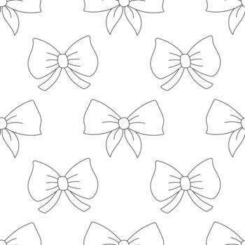 Seamless pattern, simple hand drawn ribbon bows. Black silhouette linear on white background vector