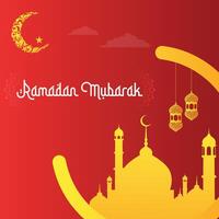 Ramadan kareem premium red illustration with luxury design. red gradient background with star and moon. Islamic light design with golden design vector