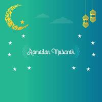 Simple Ramadan kareem illustration with gradient background with star and moon. Islamic light design with golden design vector