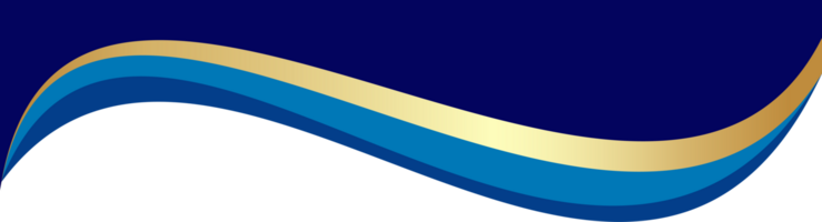 Border shape for banner design. Blue header section with golden line. Abstract bottom for web page. Curved divider template. Wavy horizontal separator. png