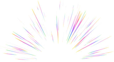 Burst with rainbow light prism effect. Halo flare sparkles of crystal. Radial holographic color explosion. Comic speed lines glare beams with sparks and neon reflection png