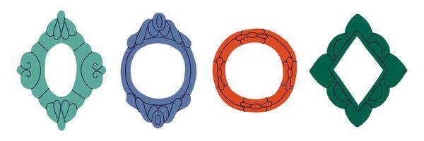 Set of decorative frame or border drawing in flat style. Interior, frame. Hand drawn illustration. vector
