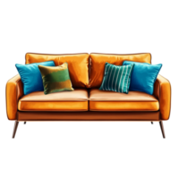 Modern Orange Couch with Colorful Pillows png