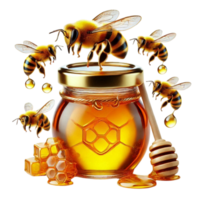 Honey Jar with Bees and Golden Drips png