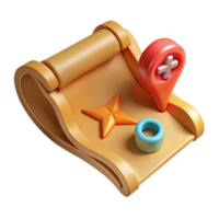 serene modern 3D Render of Cartoon Map with Star, Ring and Location Pin 4K png