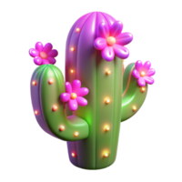 serene abstract 3D Render of Blooming Cactus with Lights original png