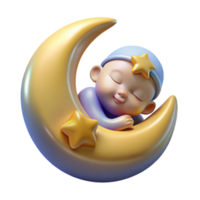 beautiful classic Sleeping Baby on Crescent Moon 3D Render premium png