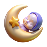 impressive modern 3D Render Sleeping Baby on Crescent Moon high resolution png