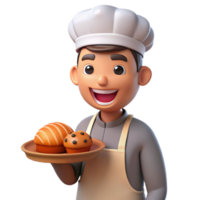 Smiling Baker 3D Render Sweet Breads and Pastries png