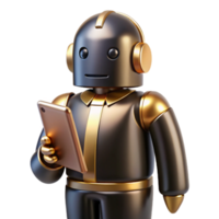 3D Robot Illustration Digital Assistant Using Tablet png