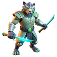 3D Illustration Warrior Cat with Swords png