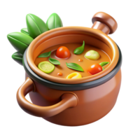 3D Render of a Clay Pot of Vegetable Soup png