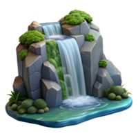 serene vintage 3D Stylized Waterfall Illustration high quality png