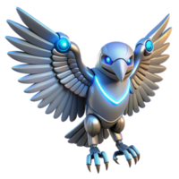 magnificent minimalist Metallic Bird Robot 3D Render high quality png