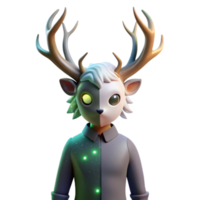 3D Render of a Deer Character, Split Face Design png
