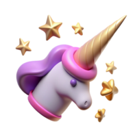 elegant creative Cute 3D Unicorn Head with Stars Illustration high quality png