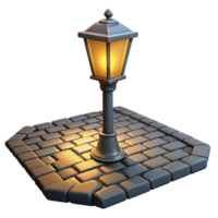 impressive minimalist 3D Lit Street Lamp on Cobblestone Pavement authentic png