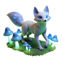 elegant modern Arctic Fox 3D Render Glowing Mushrooms authentic png