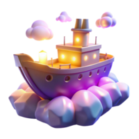 elegant abstract 3D Render Ship on Clouds Illustration genuine png
