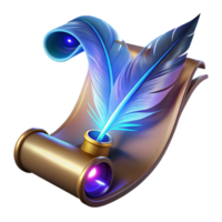Glowing Quill Scroll 3D Render png