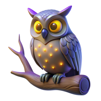 vibrante tradicional 3d render do fofa desenho animado coruja em ramo exclusivo png