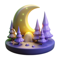 Night Scene 3D Render Moonlit Forest png