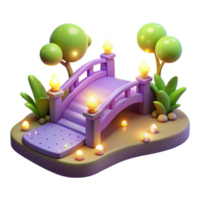 3D Render of Illuminated Bridge in Garden png