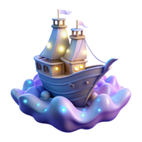 3D Render of Illuminated Ship on Abstract Waves png