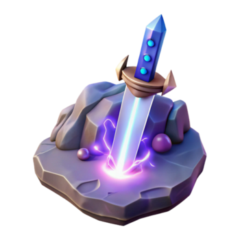 fantastisk rustik lysande 3d svärd i sten illustration original- png