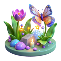 vibrant modern 3D Render Enchanted Garden Scene with Butterfly high quality png